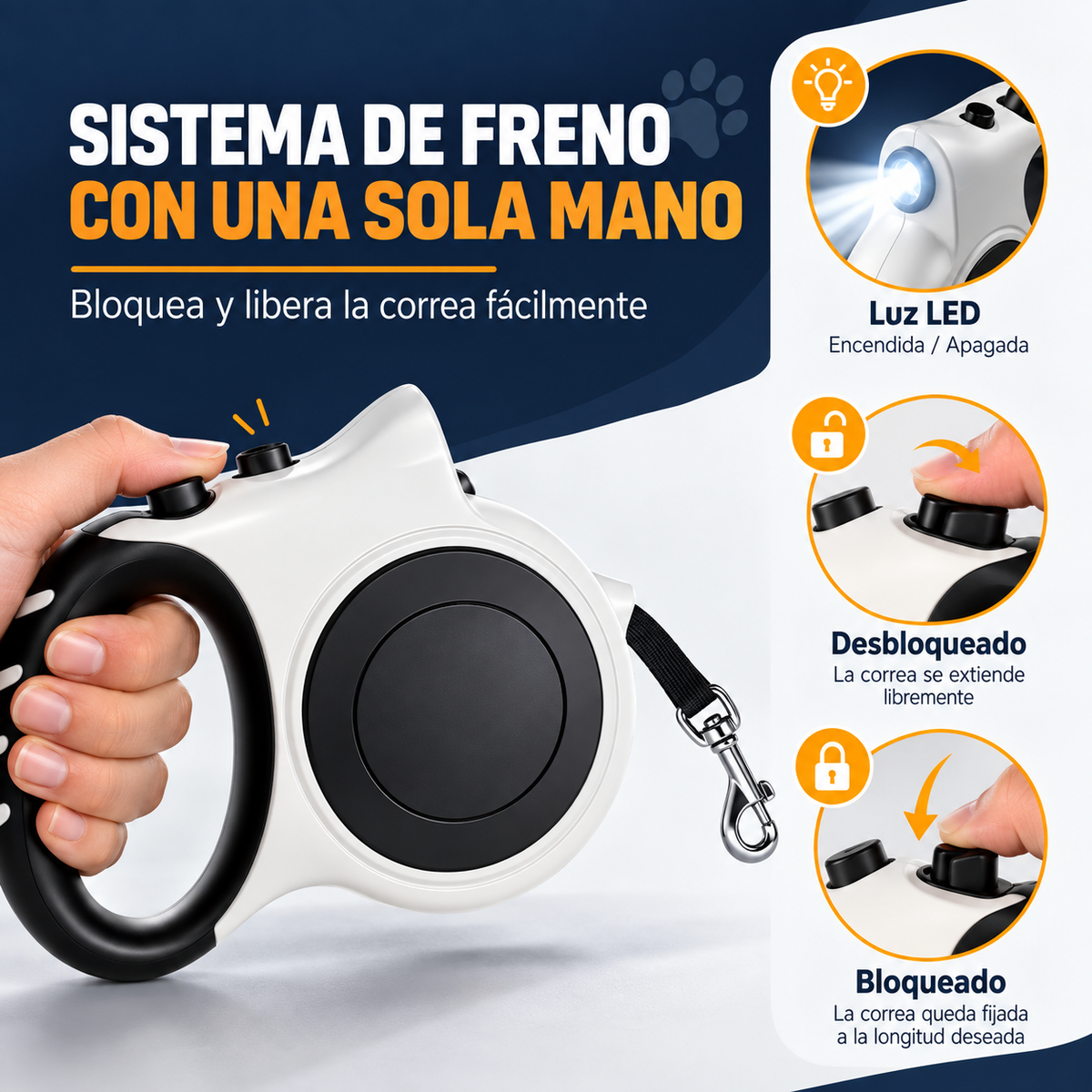 Correa extensible para perros con luz LED · 5 metros