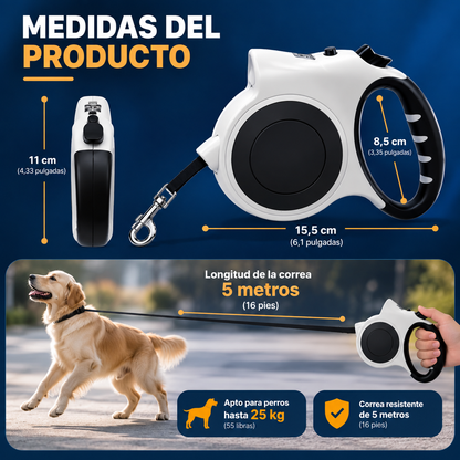 Correa extensible para perros con luz LED · 5 metros